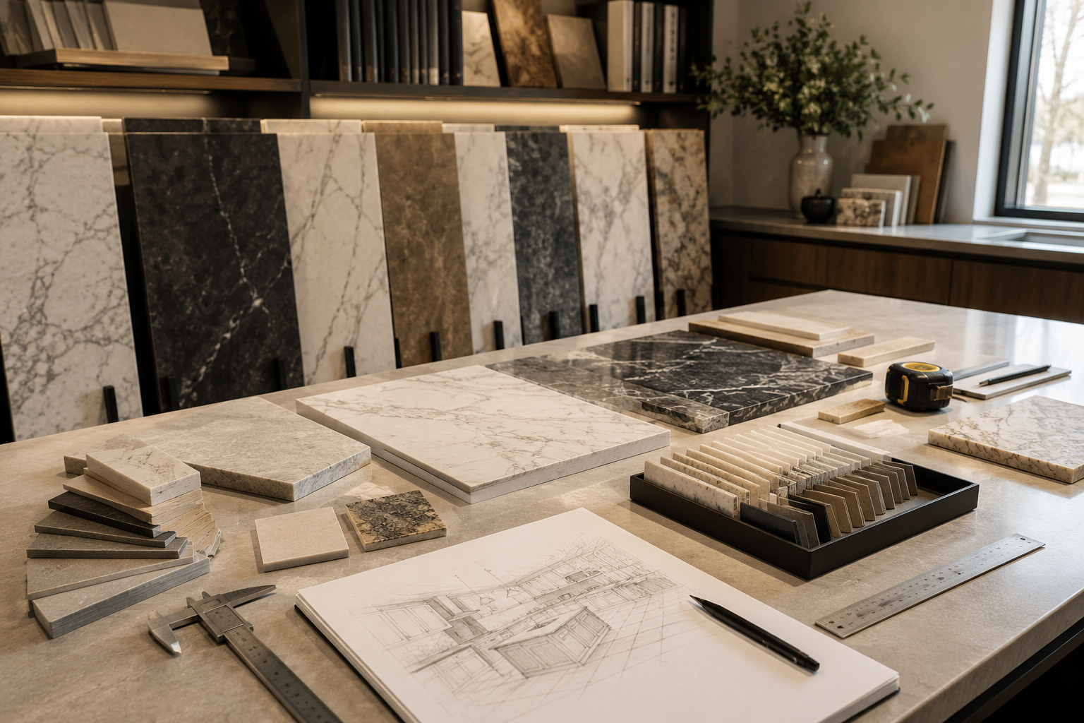 Stone countertop planning and design process by DG Kitchen & Stone.