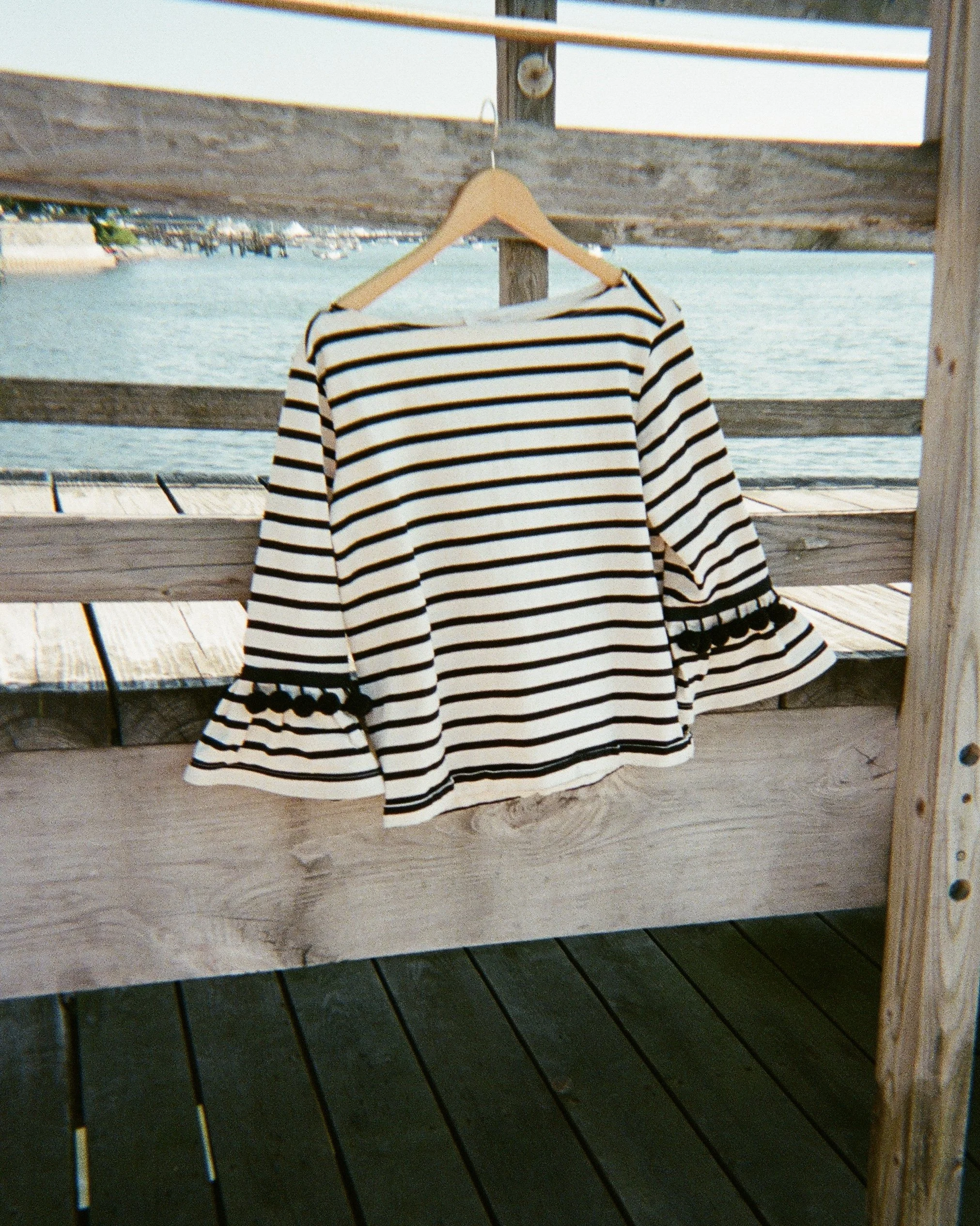 Marc Jacobs Striped Tee with Pom-Poms (Size L)