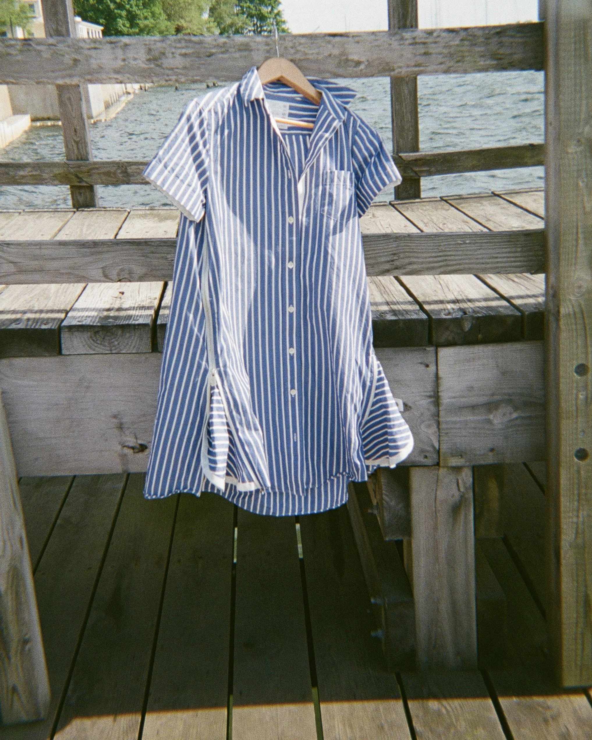 Sacai Striped Short-Sleeve Shirt Dress (Size S)