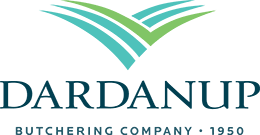 Dardanup Butchering Company logo with stylized green and blue V-shapes above company name and tagline 'Butchering Company 1950'.