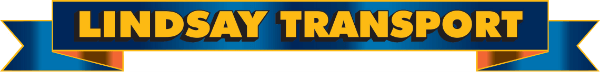 Lindsay Transport logo with yellow text on a dark blue banner and ribbon accents.