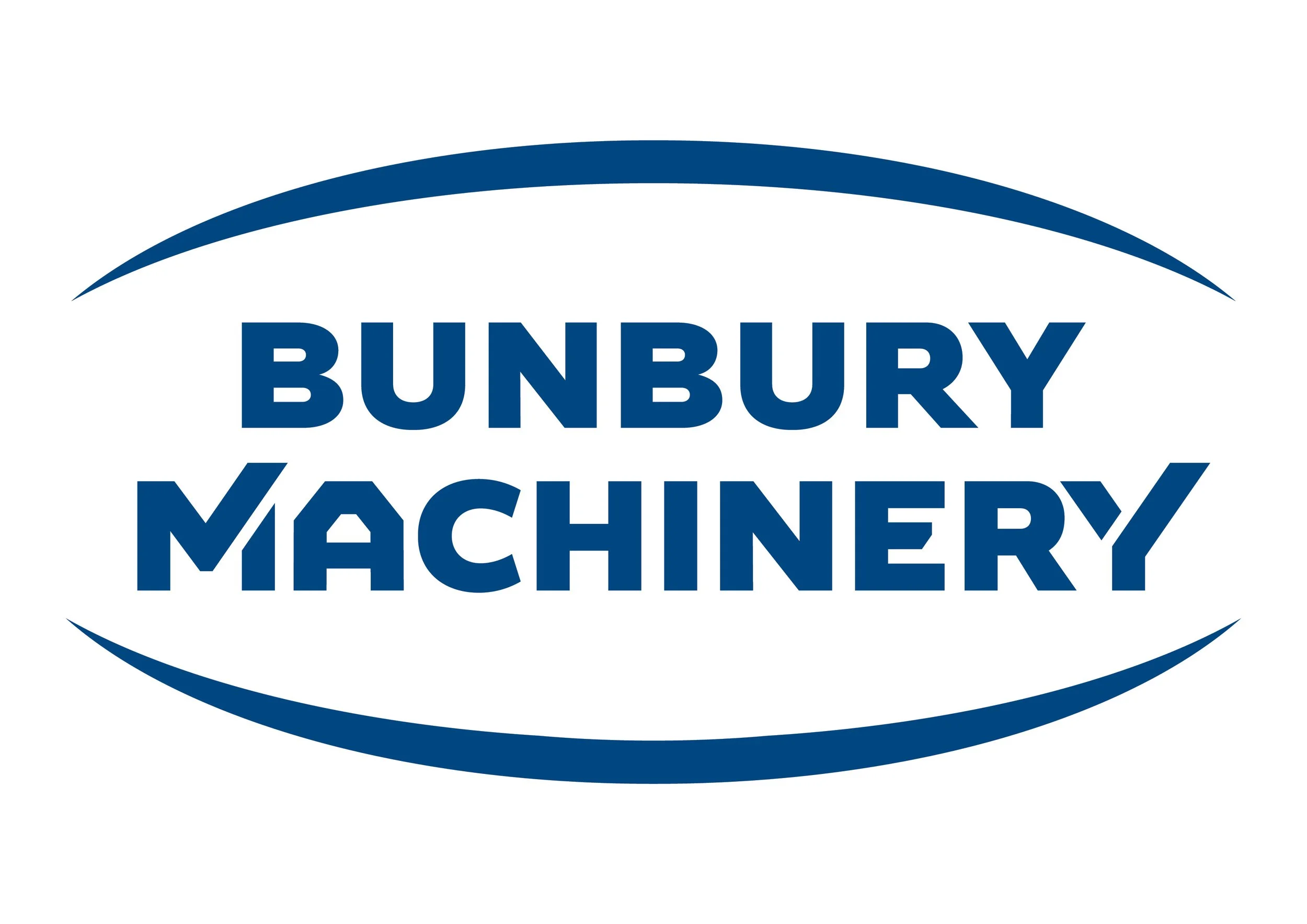 Logo of Bunbury Machinery with the company name in bold blue font inside an oval