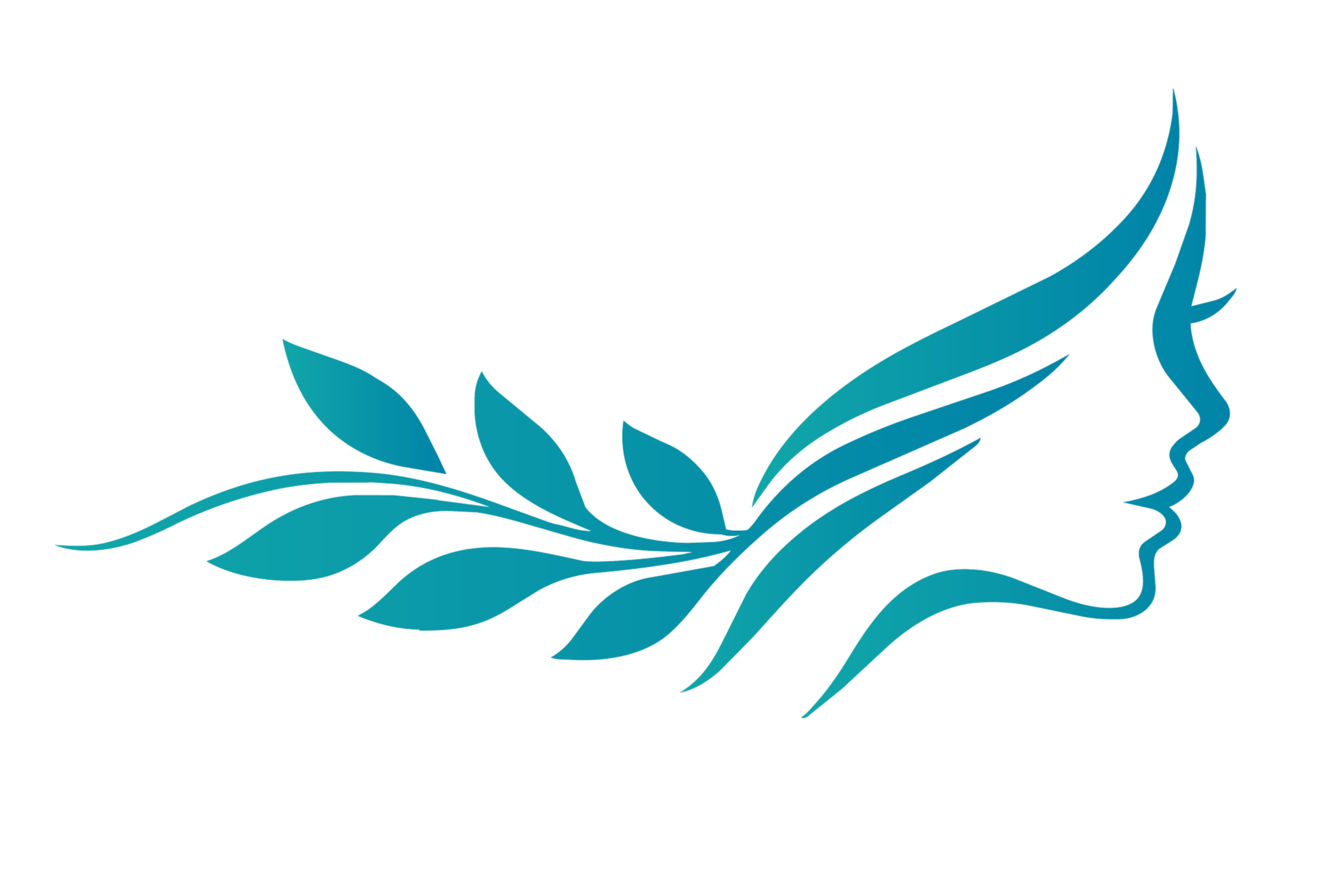 Graphic of a human face in profile, palm, and a star, combined with abstract shapes in shades of blue