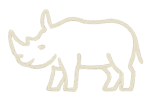 A simple black line drawing of a rhinoceros.