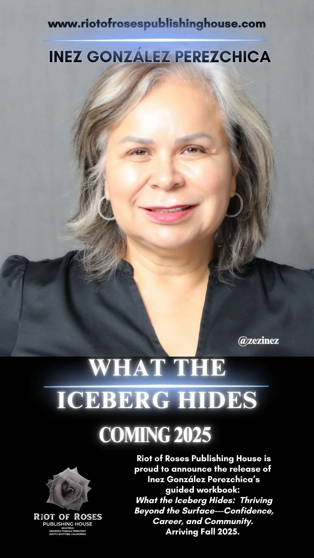 Announcement graphic for Dr. Inez González Perezchica's upcoming book "What the Iceberg Hides," coming 2025