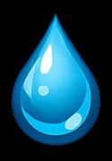 A realistic illustration of a blue water droplet with reflections