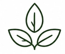 Line drawing of three leaves, with two smaller leaves at the top and a larger one at the bottom, all outlined in dark green.