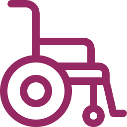 Outline of a wheelchair in purple.