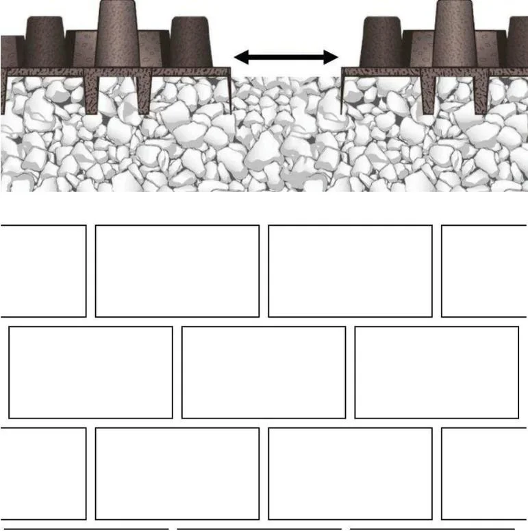 Diagram showing two concrete slabs separated by gravel and a gap, with reinforcement bars underneath.