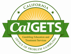 Logo for California Gambling Education and Treatment Services with green, yellow, and white design and text