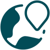 Icon of a location pin inside a circle with a speech bubble.