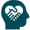 Outline of two hands shaking inside a human head silhouette