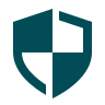 A shield with a geometric design in dark and light blue tones