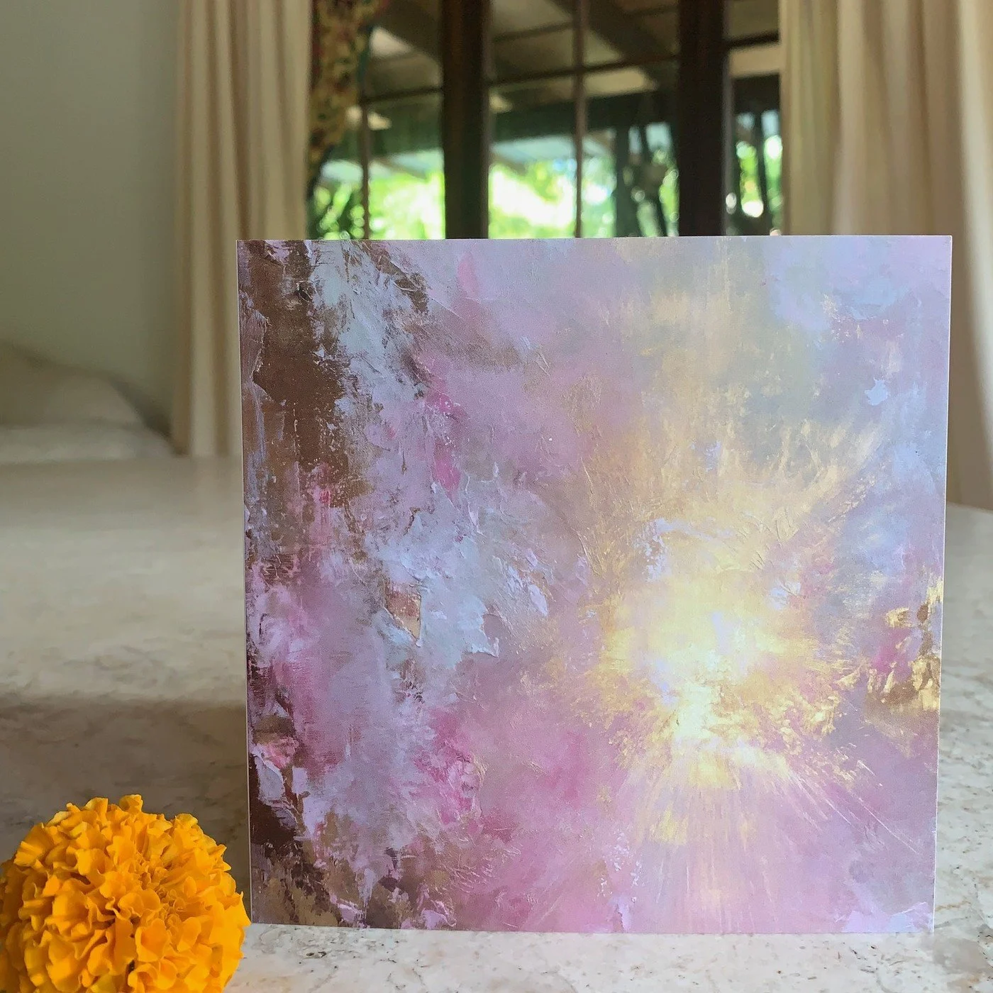 Bhava sacred art card, Devotional Mood, with marigold flowers