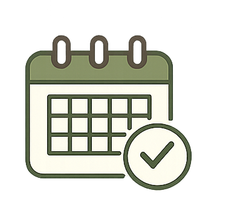 Calendar with a checkmark indicating a scheduled or completed event