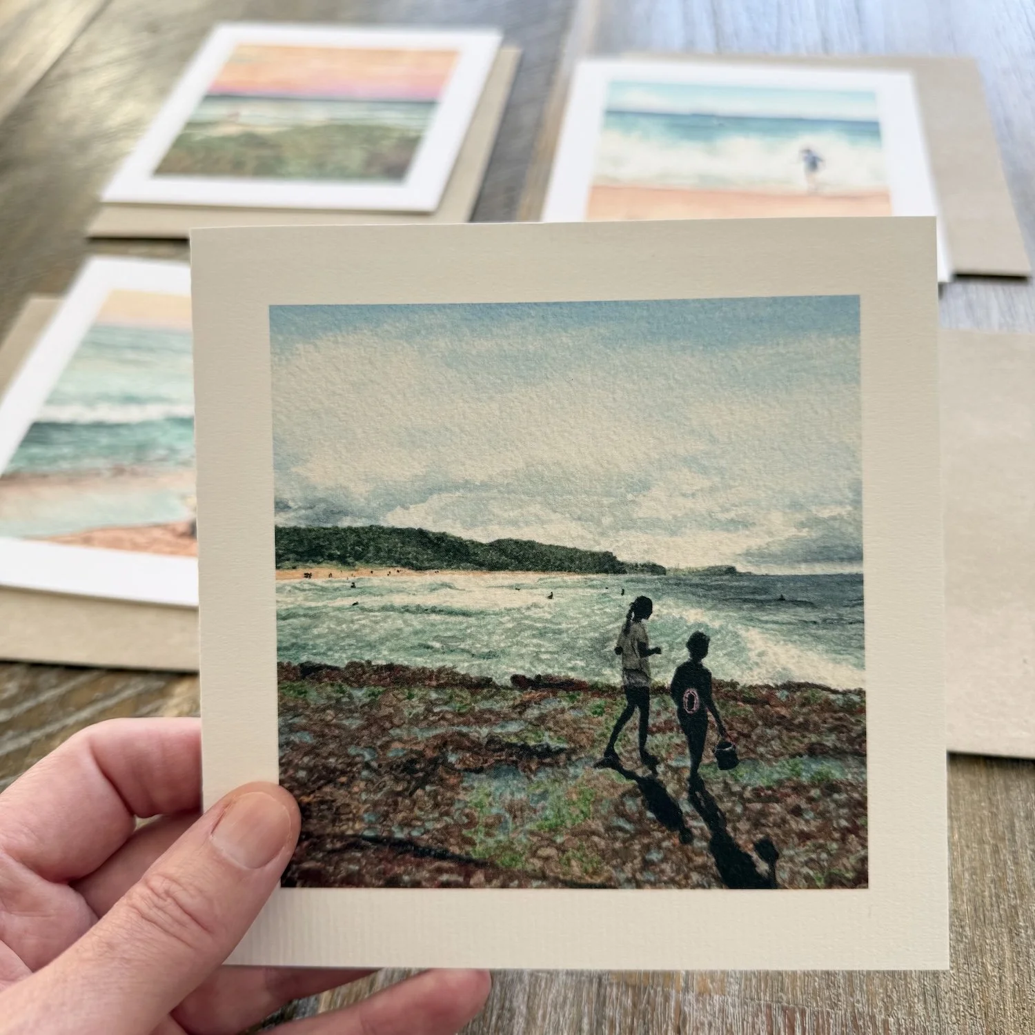 Newcastle coastal greeting card featuring original Rockpool Treasures watercolour artwork