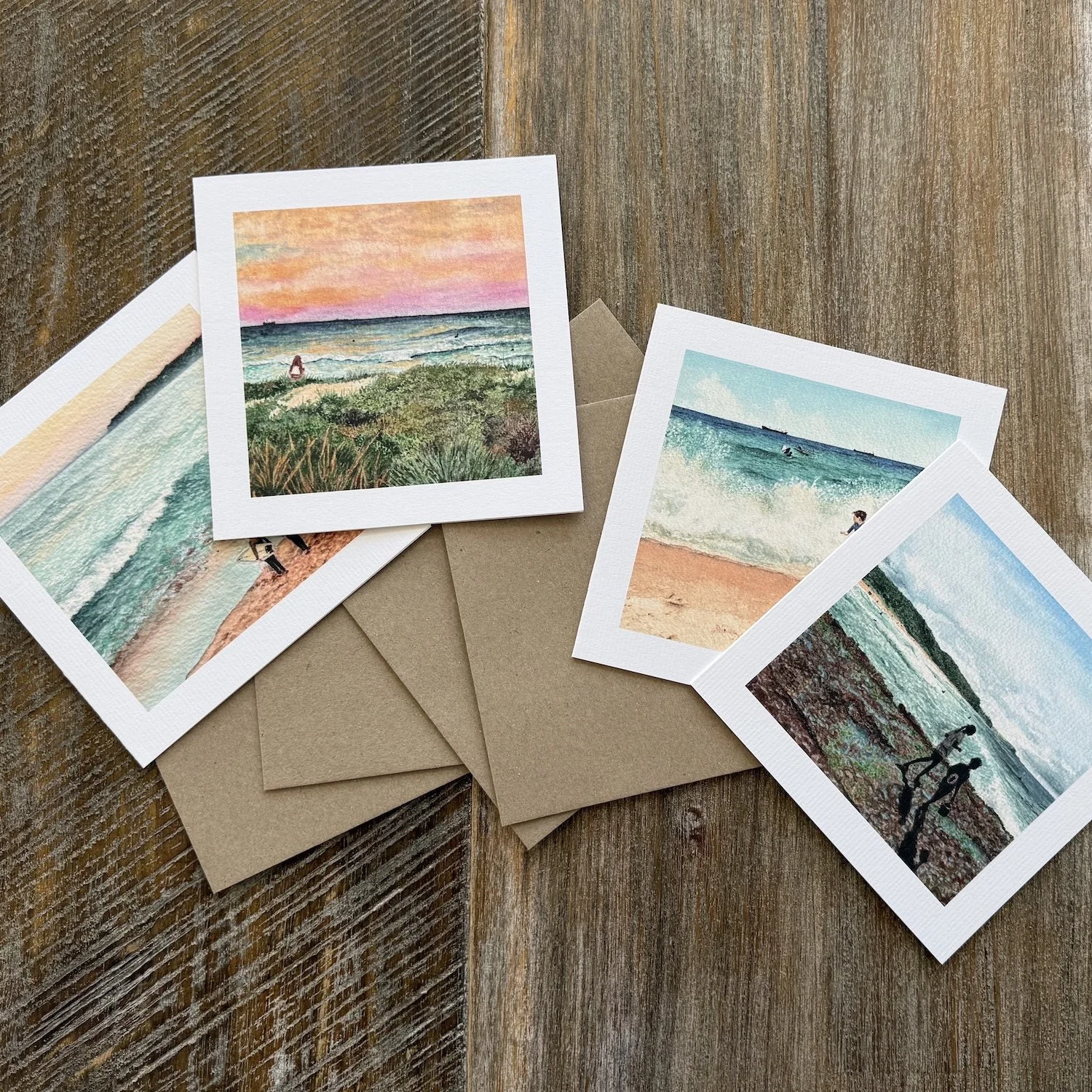 Newcastle coastal greeting cards with envelopes featuring original Salt Brush Coastal watercolour artworks