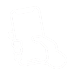 Outline drawing of a hand holding a smartphone.