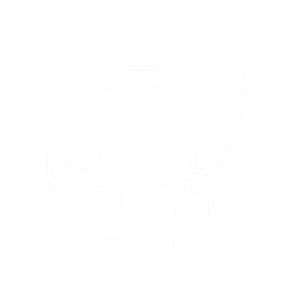 A white icon of an artist's palette and paintbrush on a black background.