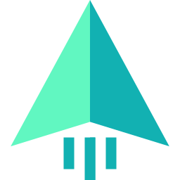 A stylized upward-pointing arrow with a teal and turquoise gradient design.