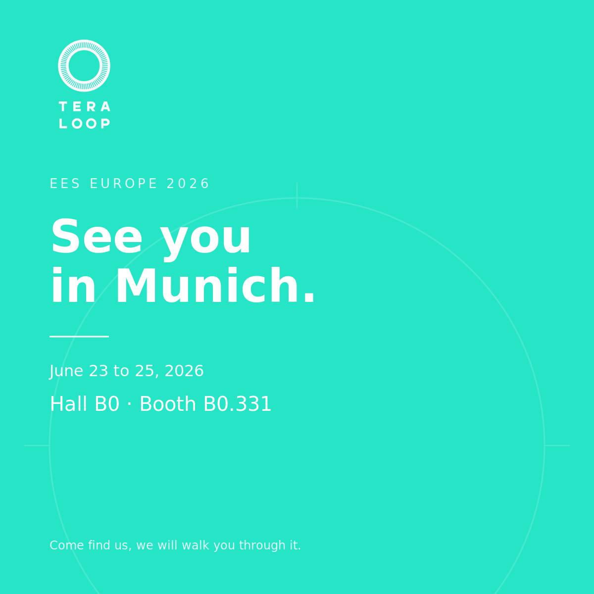 Teraloop at EES Europe 2026, Hall B0 Booth B0.331, Munich 23 to 25 June