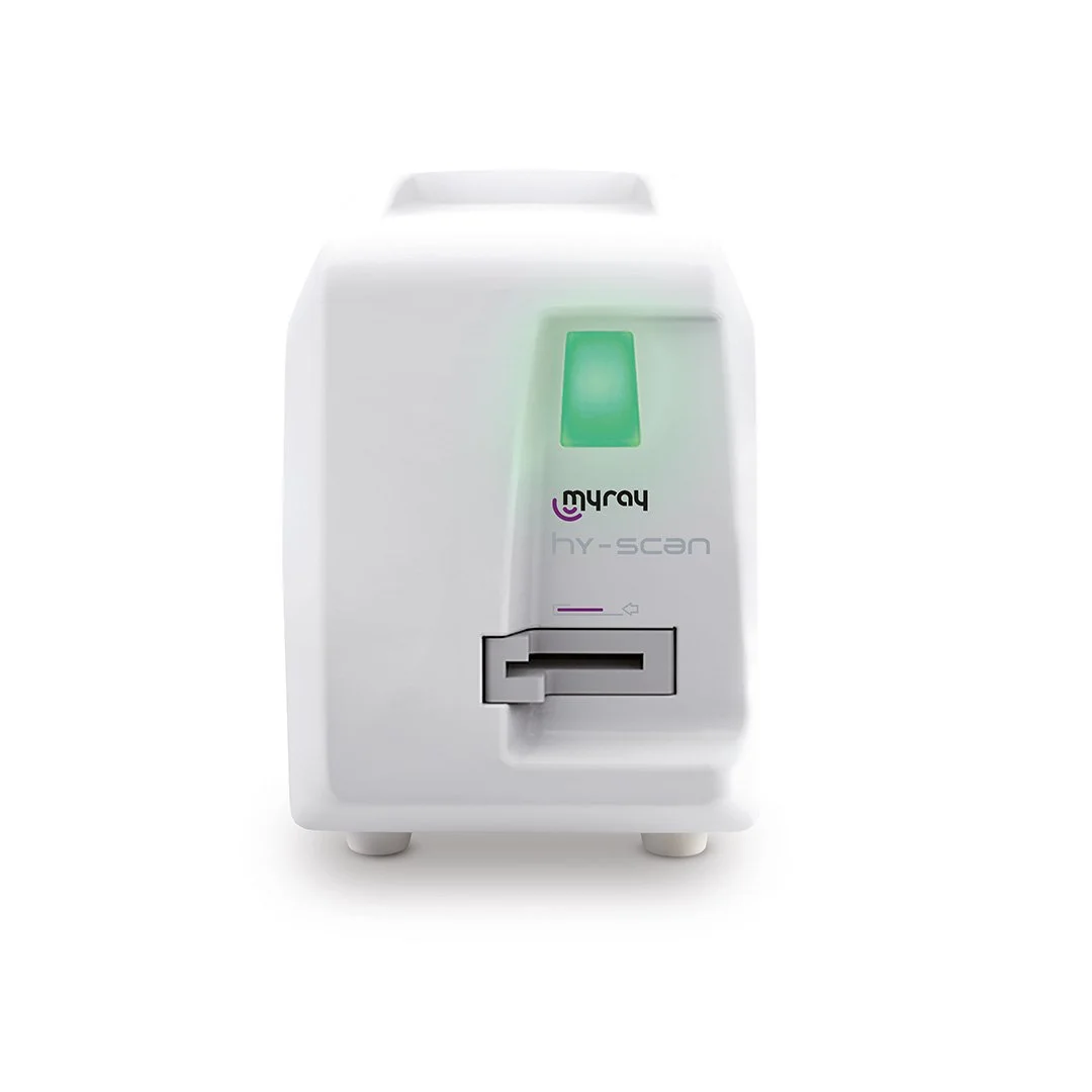 Medical diagnostic device with a small screen, logo, and card slot, used for laboratory testing.