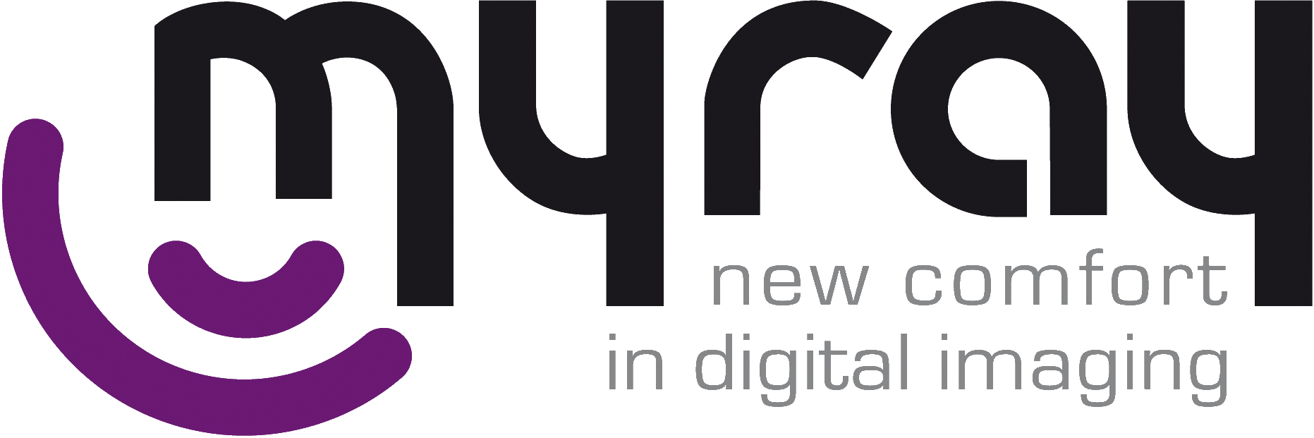Image of logo with Myray in black with purple curved line