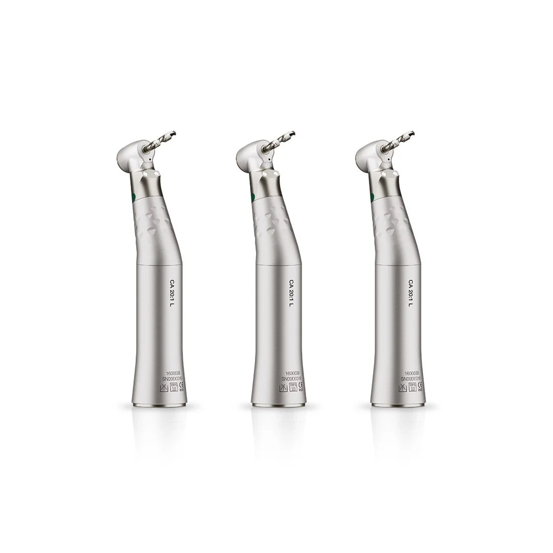 Three dental handpieces aligned vertically against a white background.