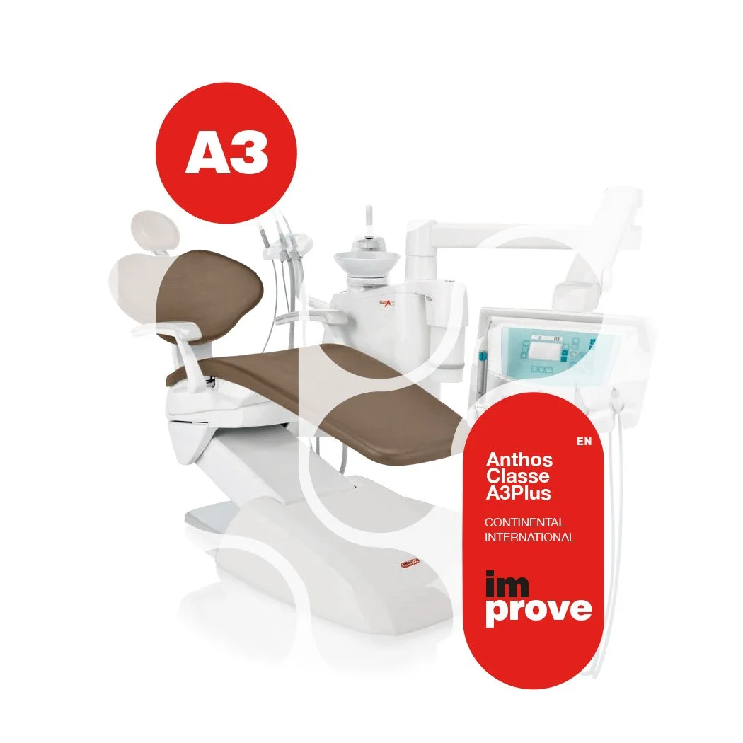 Dental chair with attached equipment and monitors, labeled as A3 class, used in dental procedures.