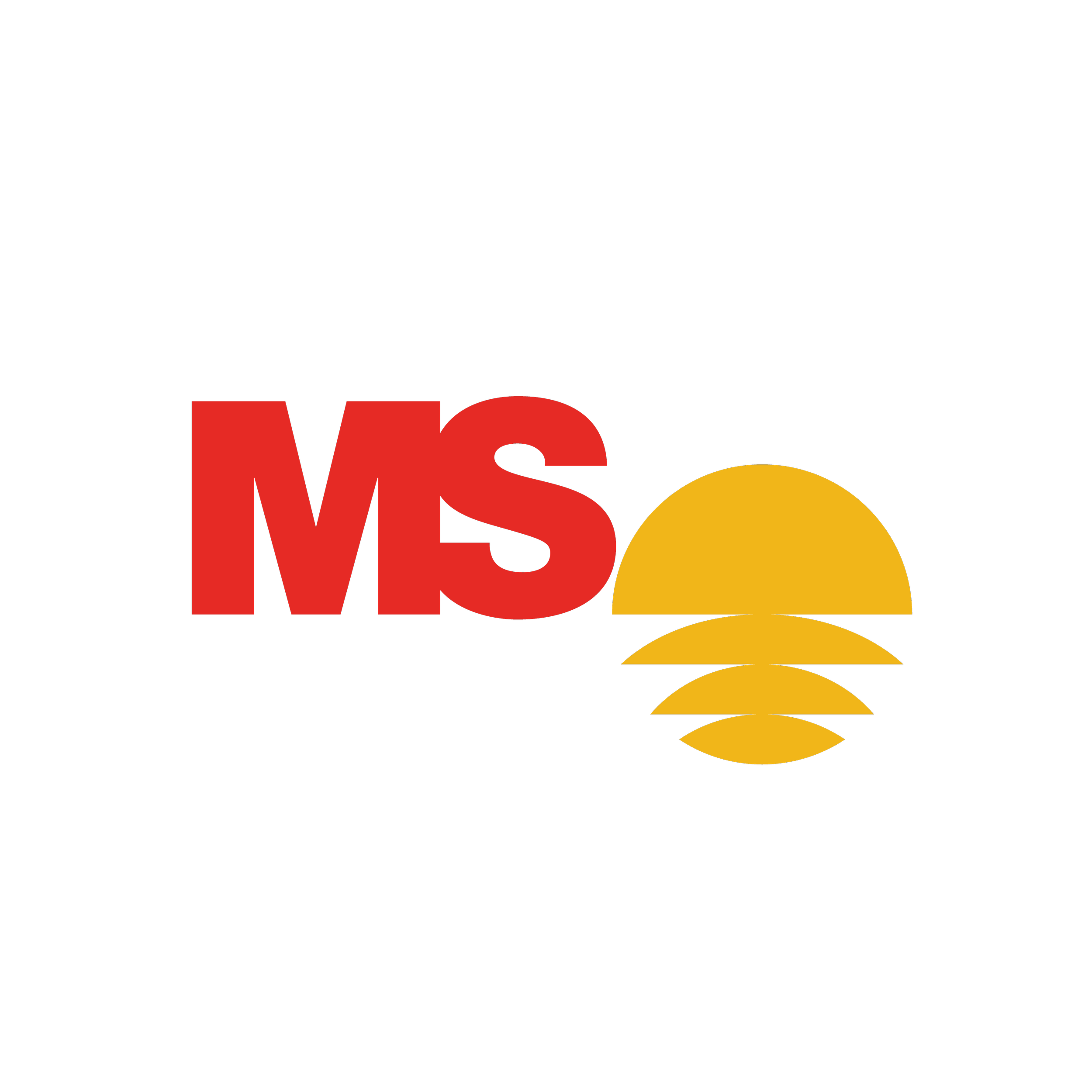 The red MS initials alongside a yellow stylized rising sun graphic on a white background