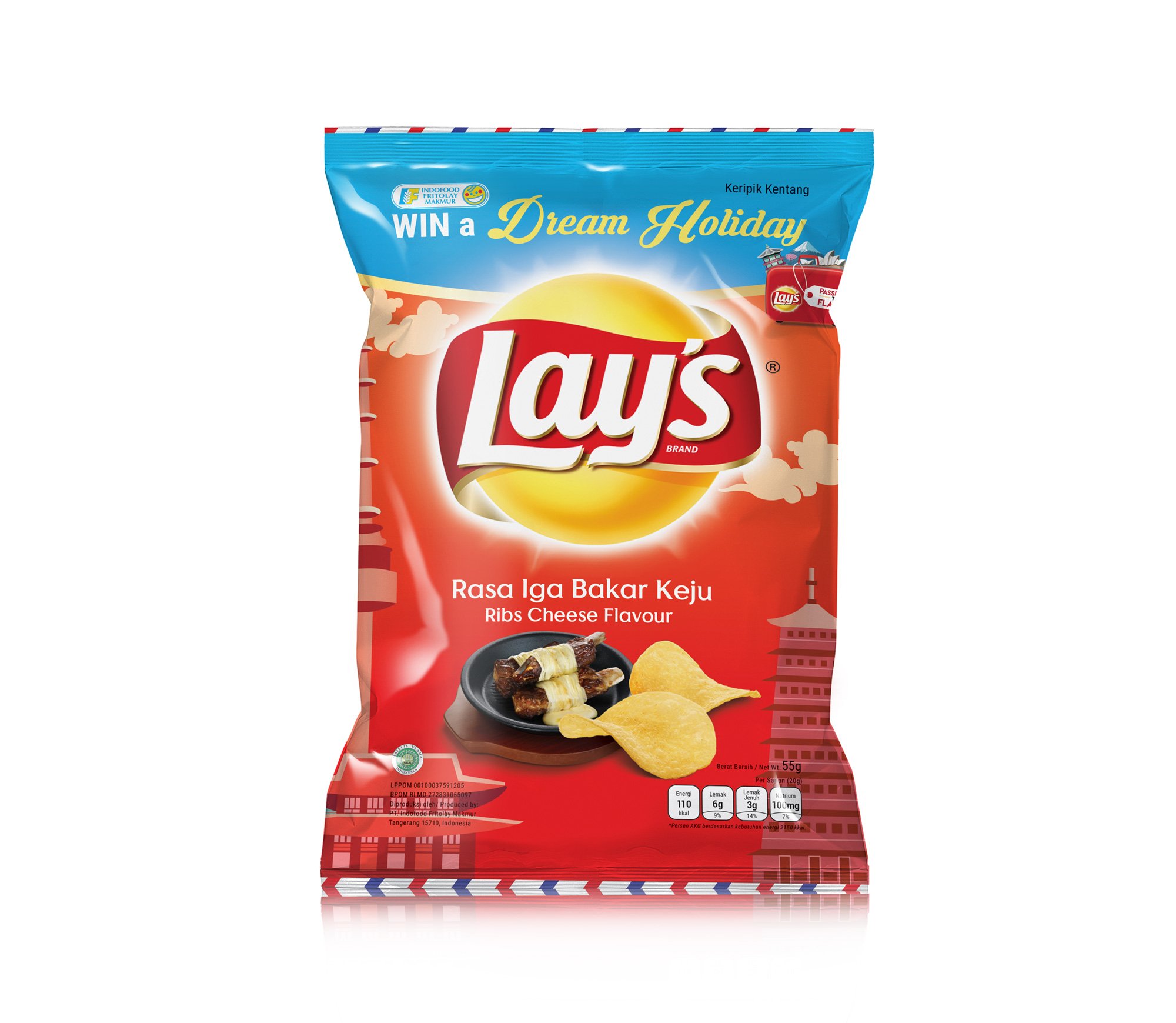 A vibrant red Lay's potato chip pouch design highlighting a barbecue roasted beef graphic concept