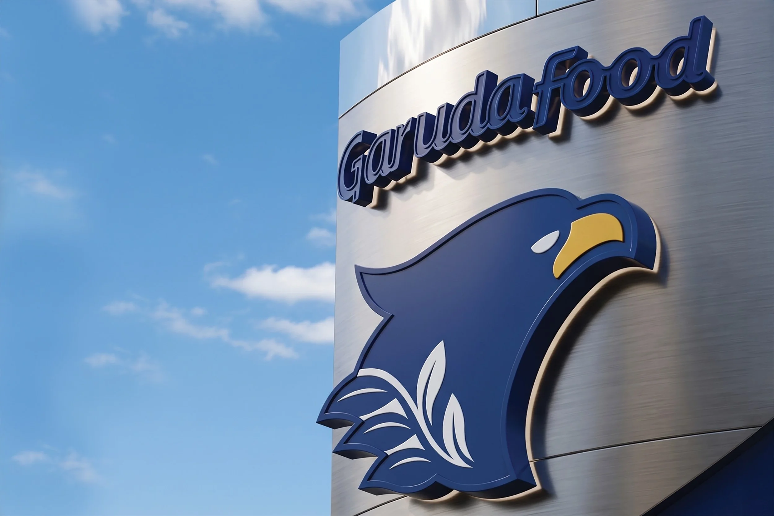 Garudafood eagle logo on corporate office exterior signage