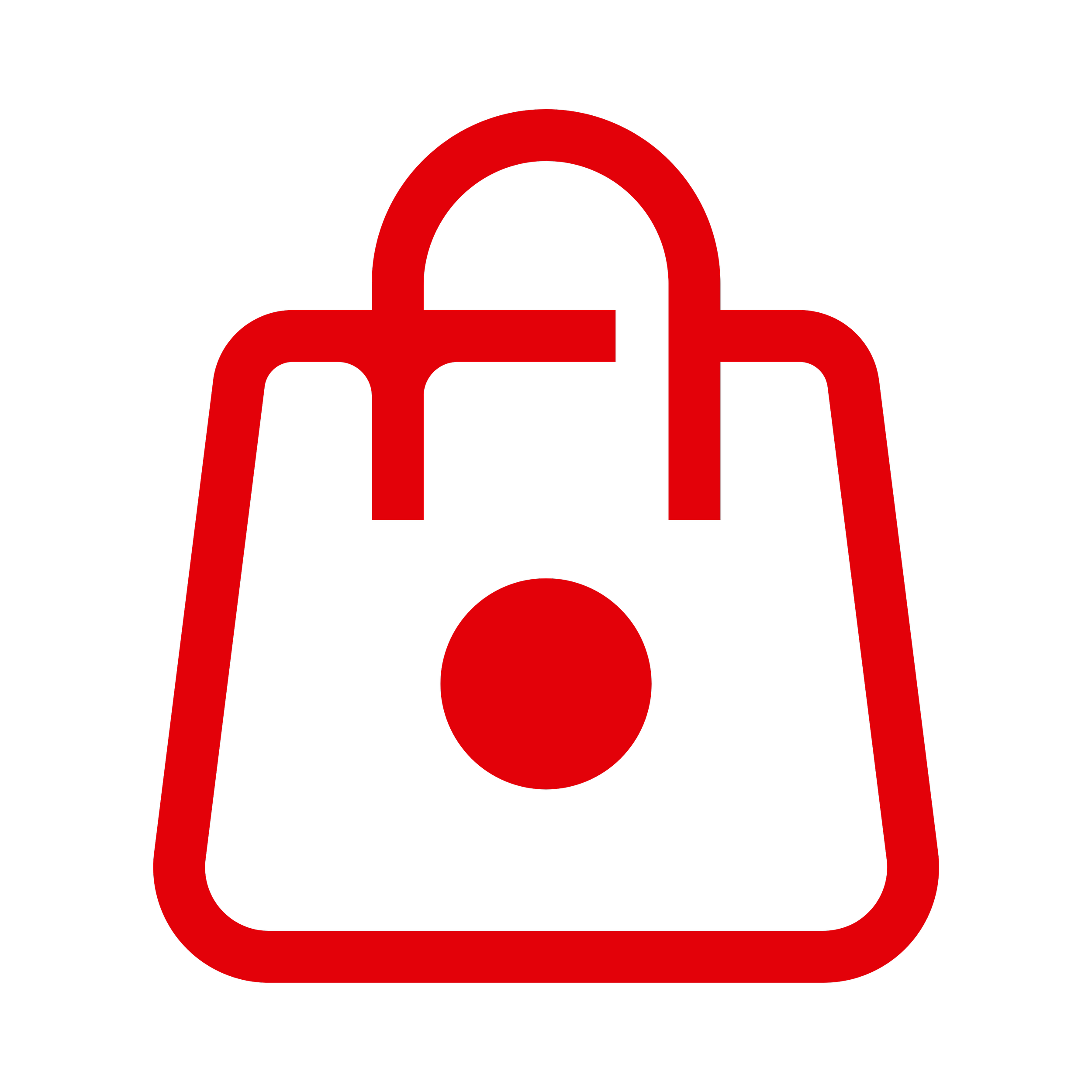 Logo for Duty & Tax Free sealed bag system, featuring a red outline of a shopping bag with a red circle in the middle