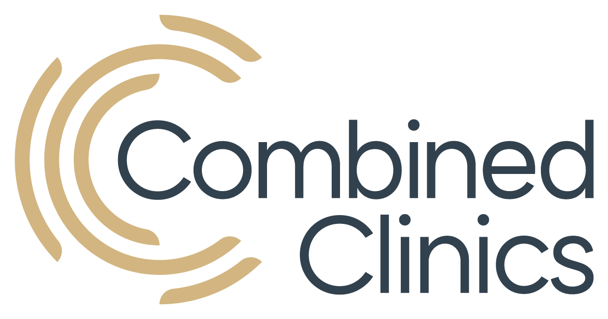 Combined Clinics logo with three concentric beige semi-circles and the words "Combined Clinics" in dark gray.