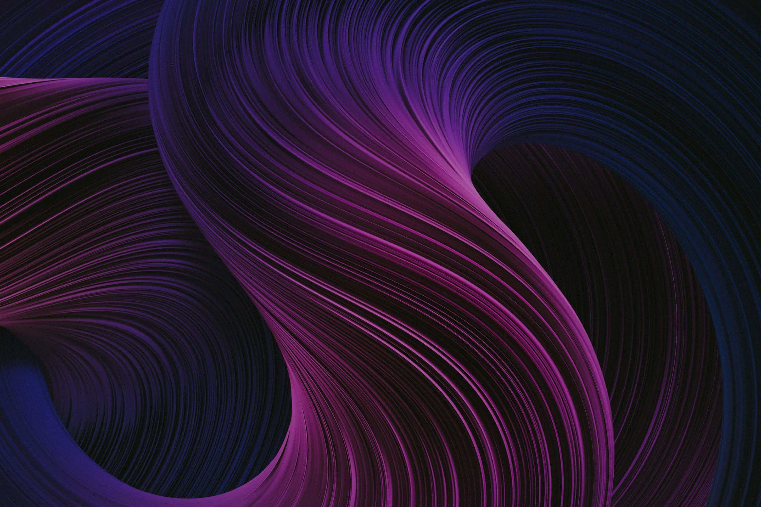 Abstract digital art with swirling lines in purple, pink, and dark blue colors.