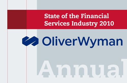 Cover page of a report titled 'State of the Financial Services Industry 2010' by Oliver Wyman.