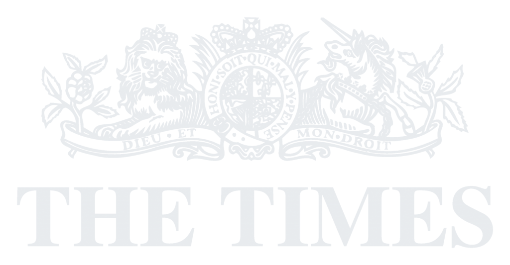 The logo of The Times newspaper featuring a lion and a unicorn on either side of a shield, with the newspaper's name in bold white letters against a black background.