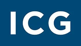 ICG logo with white text on a blue background.