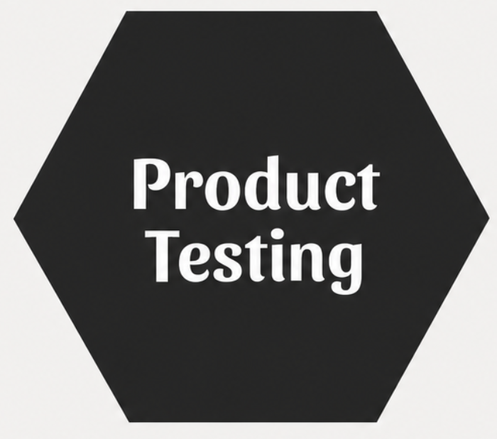 Hexagon with the words 'Product Testing' in the center.
