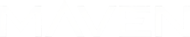 Close-up of the word MAVEN in bold white letters on a black background.