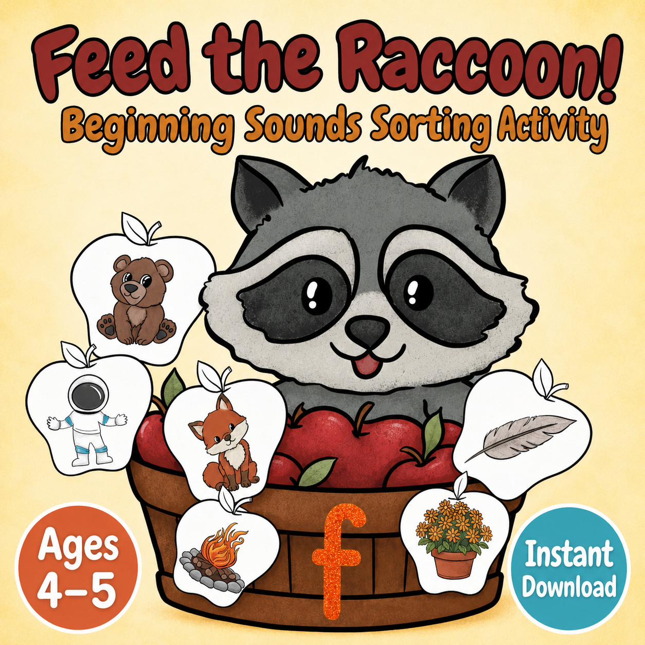 Feed the Raccoon! — Beginning Sounds Sorting Activity