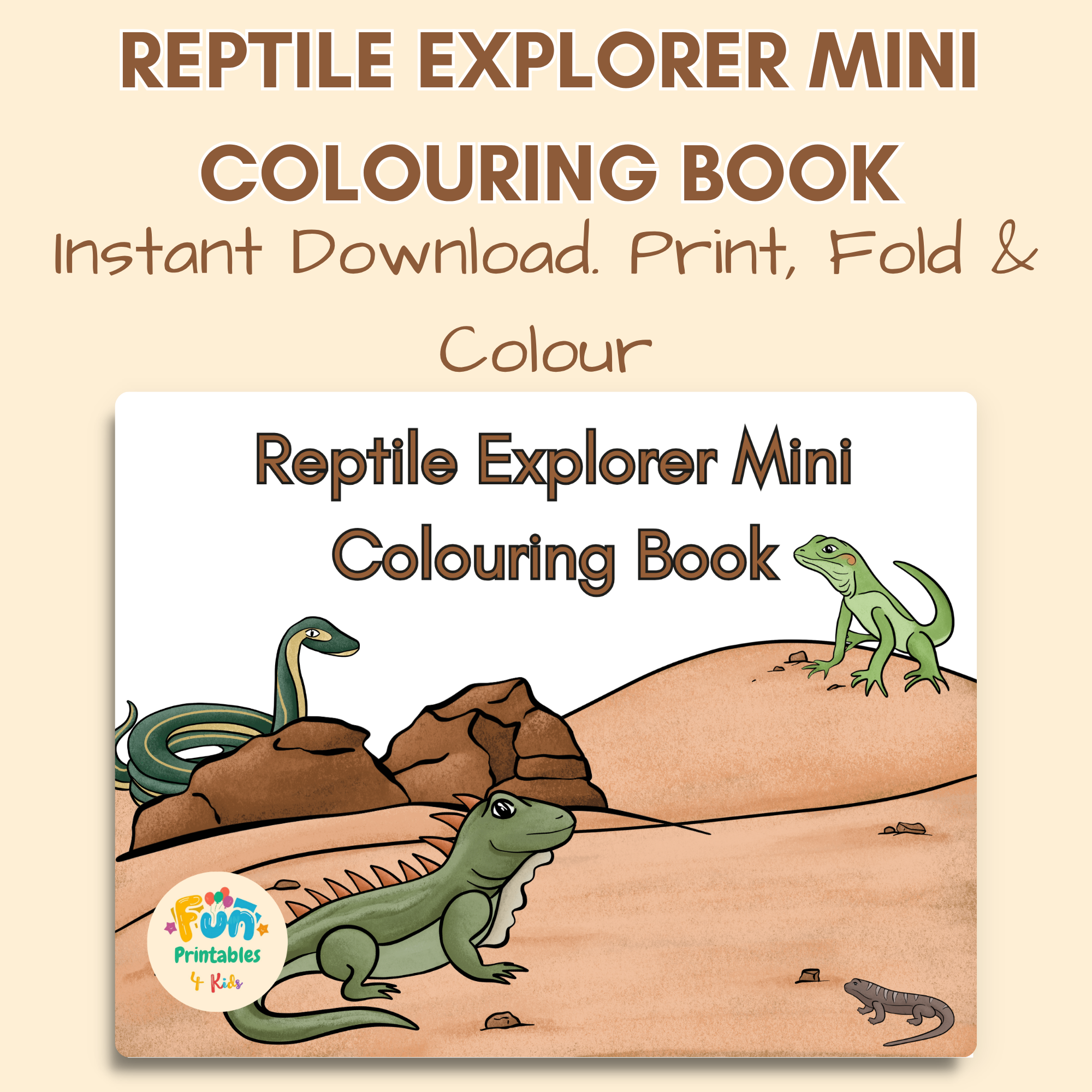 Reptile Explorer Mini Colouring Book — Printable Fold & Cut Activity for Kids