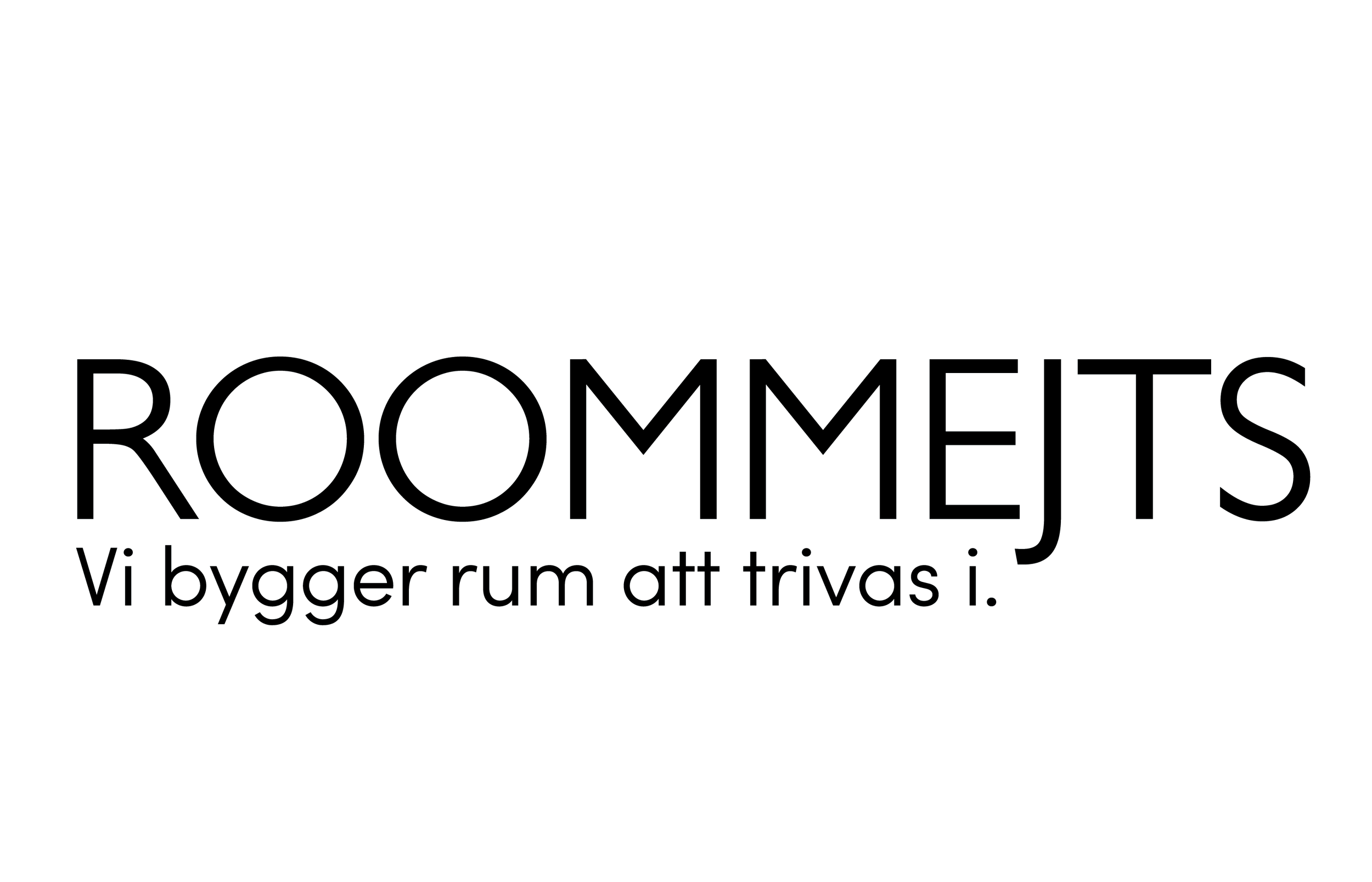 Logo for Roommejts med svensk tekst 'Vi bygger rum att trivas i'.