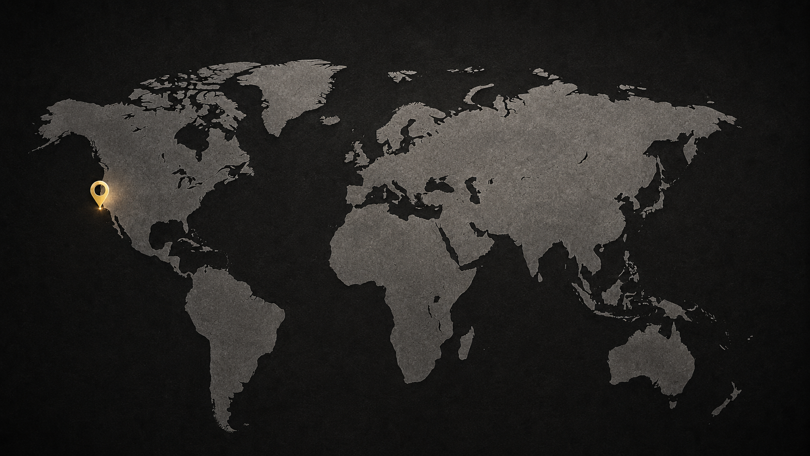 A world map with a pin on the west coast of the United States.