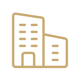 Outline drawing of two buildings, one taller and one shorter, in a minimalist style.