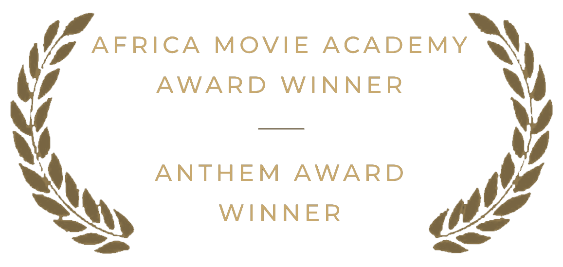 Award announcement for Africa Movie Academy and Anthem Award winners, featuring gold laurels on a black background.