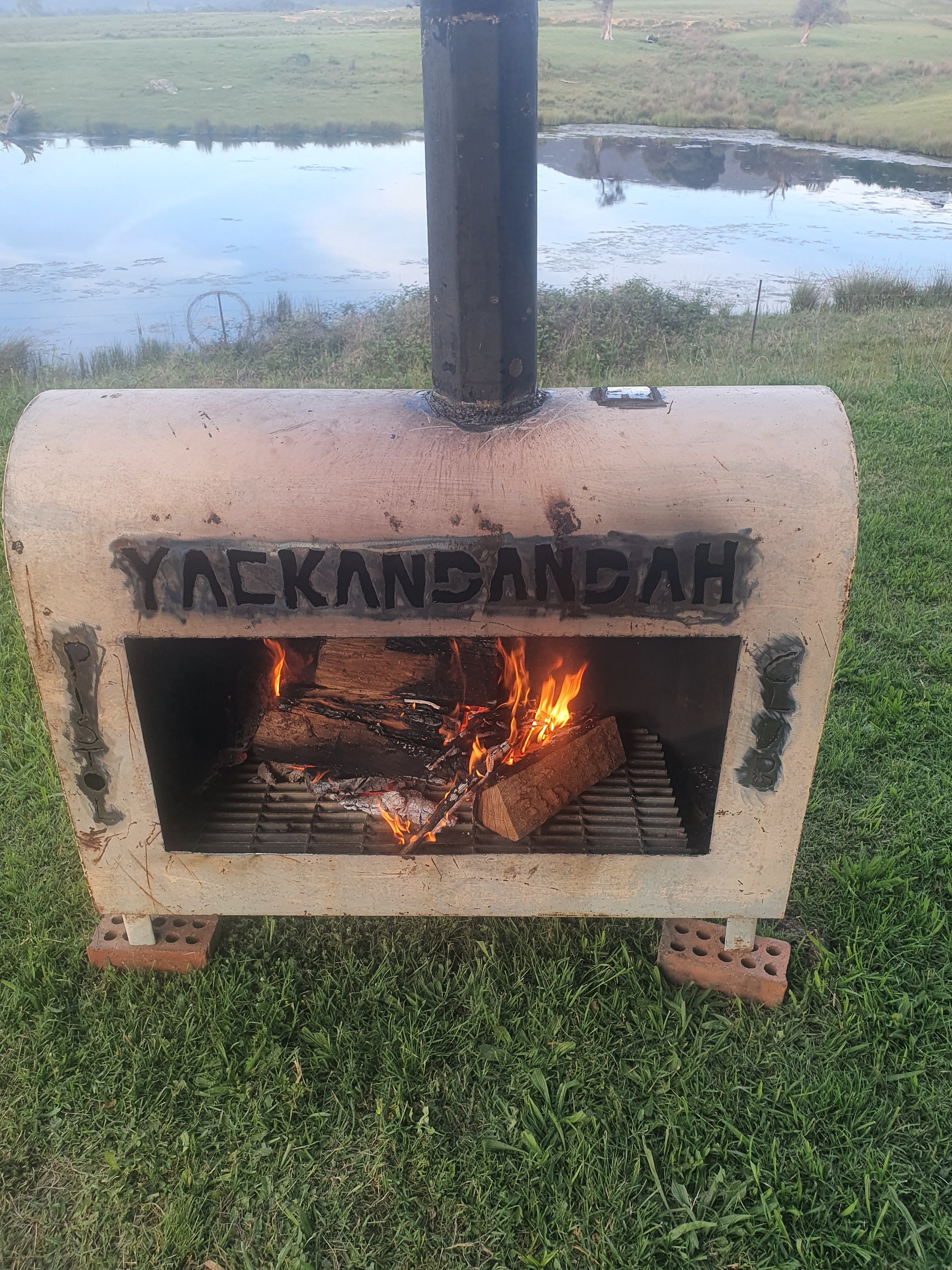 Wood fire in rustic burner