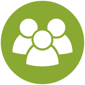 Icon of three people in a circle, representing a group or community.