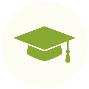 Green graduation cap icon on a white background
