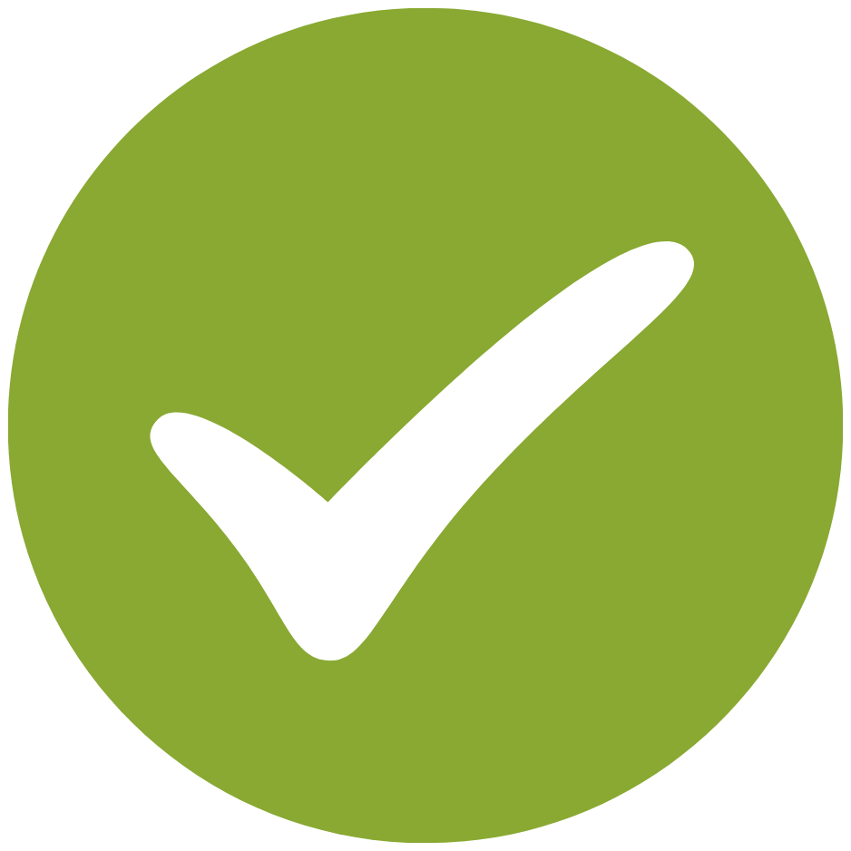 Green circle with a white checkmark in the center.
